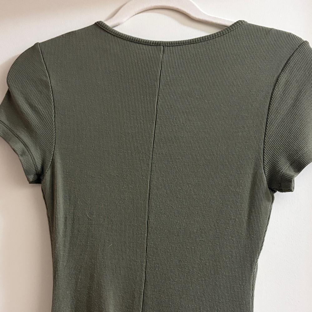 Marine Layer Lexi Rib Short Sleeve Midi Dress in Olive - Extra Small - Picture 6 of 7